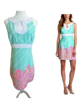 Lilly Pulitzer Candice Dress 8 Crash Landing Sand Bar Blue Butterfly Lace Trim
